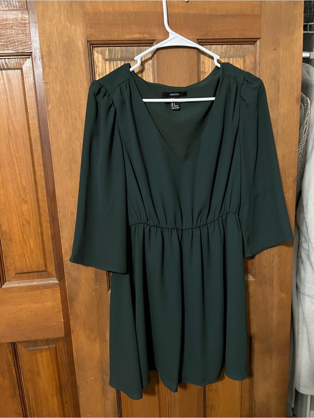 Forever 21 Forest Green V-Neck Elastic Waist A-Line Dress